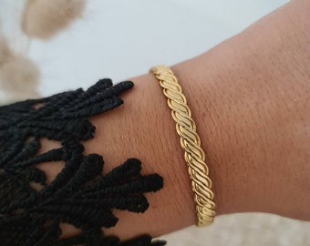 Adjustable golden stainless steel bangle, braided twisted bracelet, gift idea, adjustable twisted bangle birthday gift