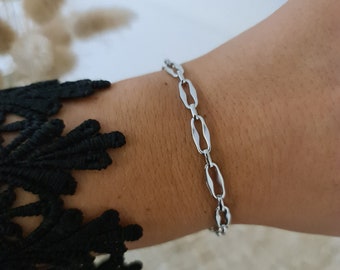 Women's silver stainless steel bracelet, paperclip mesh, small chain Silver-colored steel paperclip jewelry