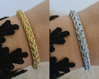 Adjustable gold or silver twisted stainless steel bangle, women's bracelet, gold bangle, golden bracelet, mesh bangle, steel jewelry, gift