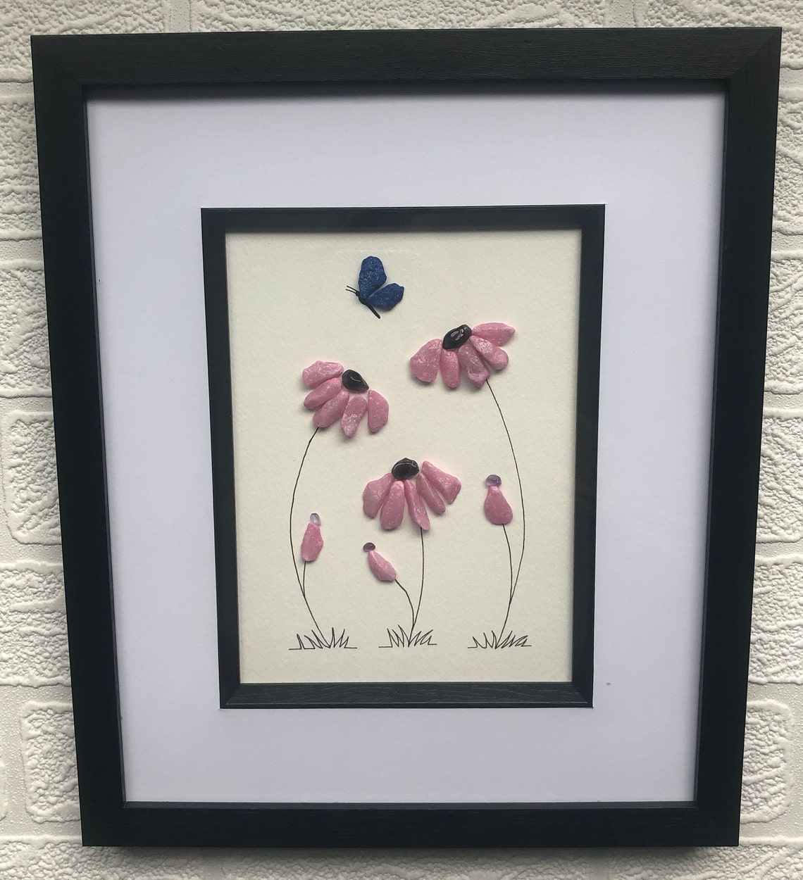 Rock Art Gift Rock Flower and Butterfly Picture Handmade Etsy