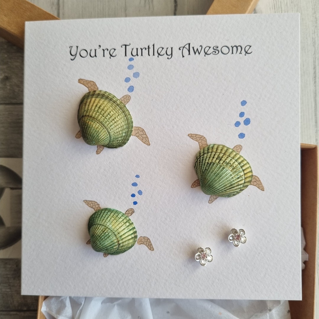 Hand Crafted Boxed You're Turtley Awesome Card Made With Shells With ...