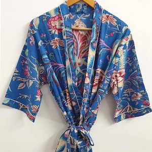Cotton Kimono Robe Dressing Gown, Block Print Bridesmaid Robe, Summer Nightwear, One Size