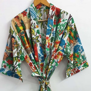 Kimono de algodão Kimono Roupão Frida Presente de Dia dos Namorados Roupão de Pássaro Roupão Turco Cardigan Pijama
