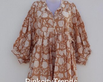 Floral Print Cotton Kimono Robe: Bohemian Morning Coat