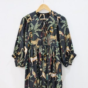 Green Jungle Print Kimono Robes, Morning Tea Coat, Bridesmaid Robe, Women Wear Cotton  robe Jacket, Bridal Robe