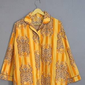 Cotton Pajama Set: Tiger Print Nightsuit with Bag