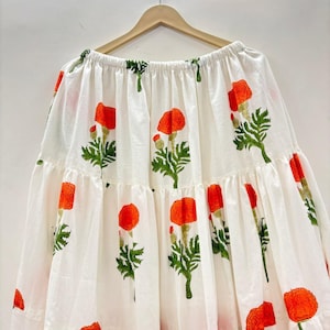 Printed Floral Summer Cotton Skirts A-line Pleated Elastic Waist Skirt Flared Casual Loose Maxi Skirts Customized Plus Size Skirt Boho Linen