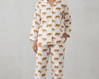 Jungle Print Cotton Pajama Set: Handmade Indian Short PJ Set