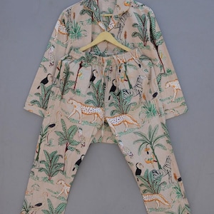 Cotton Pajama Set: Jungle Safari Print Bridesmaid Pajamas