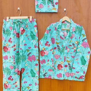 Floral Cotton Pajama Set: Handmade Indian Night Suit