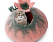 Cat Cave Bed House Handmade Eco Friendly Natural Felted Merino Wool Warm and Cozy Beds for Cats and Kittens Bonus Felt Wool Ball