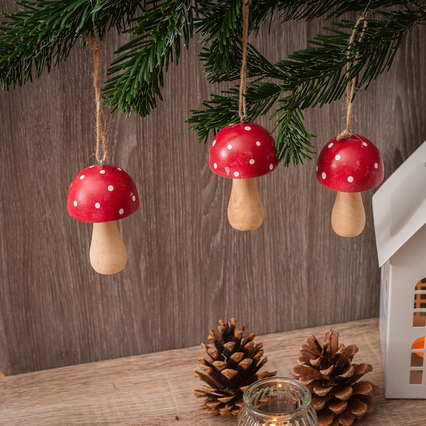 Fliegenpilz Holz zum hängen rot weiß | Anhänger Christbaumschmuck | Weihnachtsbaum Baumschmuck  Christbaum Deko Advent Tannenbaum Advent Set