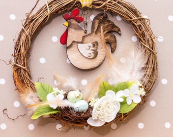 Wandkranz Türkranz für die Tür im Eingangsbereich oder Wohnzimmer Ostern Frühling Hahn Henne Landhausstil Deko Dekoration Muttertag Ei