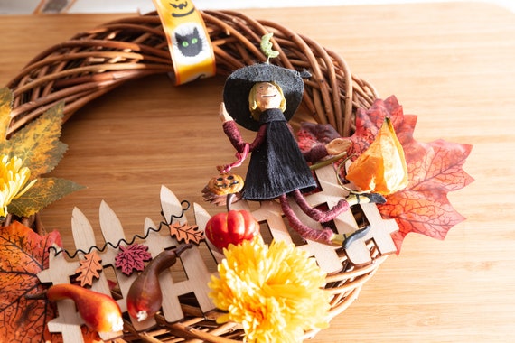 Halloween Türkranz Mit LED Lichtern - Gruselige Deko Mit Schwarzer Katze Und Mond