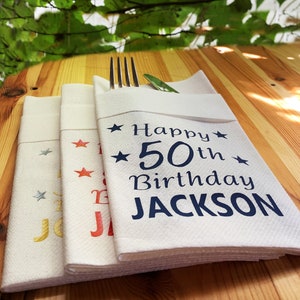 Happy Birthday Personalized Printed Airlaid Napkin, Perfect Size Handmade Disposable, Pocket wedding napkins for reception or Events