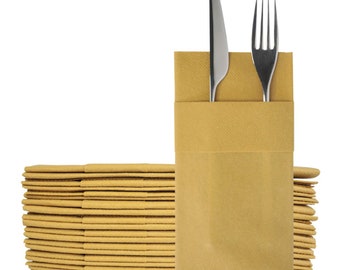 Gold Airlaid Napkins: Linen-Like Disposable Napkins with Flatware Pocket (30 Count)