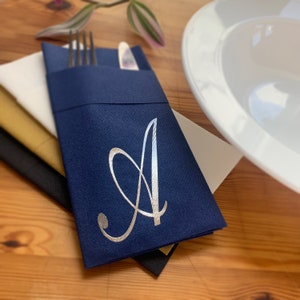 Personalized printed monogram napkins  , Perfect Size Linen-Like Handmade Disposable, Pocket wedding napkins for reception or Events