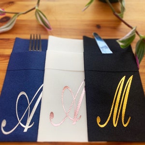 Custom printed napkins , Monogram Linen-Like Handmade Disposable, Pocket wedding napkin for reception or Events 30 pcs