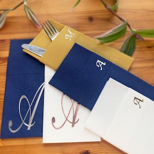 monogram napkins Personalized printed , Perfect Size Linen-Like Handmade Disposable, Pocket wedding napkins for reception or Events