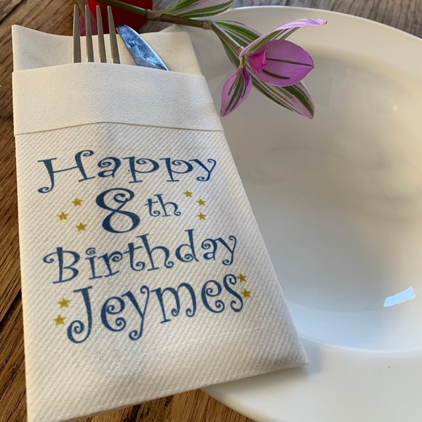 Birthday napkins personalized , Perfect Size Linen-Like Handmade Disposable, Pocket wedding napkins for reception or Events