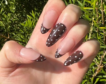 Press On nails/Fall Nails/Winter Nails/Polka dot Nails/Press ons/Fake Nails/Gel Nails/Brown nails/French Nails/Nails/