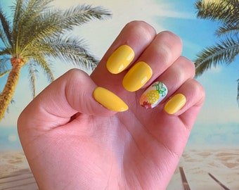 Press-On Nails|Pineapple Nails|Summer Nails|Spring Nails|Beach Nails|Flower Nails|Long Nails|Short Nails|Gel Nails|Press-Ons