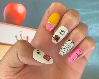 Press on nails|Back to school nails|School Nails|Student Nails|Teacher Nails|College Nails|High school nails|Art nails|Nails