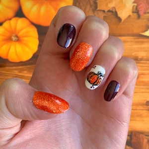 Press on nailsPumpkin nails|Fall Nails|Thanksgiving Nails|Halloween Nails|Press ons|Autumn nails|Gel Nails|Nails|Fake Nails