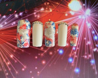 Press On Nails|Fourth of July Nails|Nails|Military Nails|Memorial Day Nails|Veteran's Day Nails|Firework Nails|Fake Nail