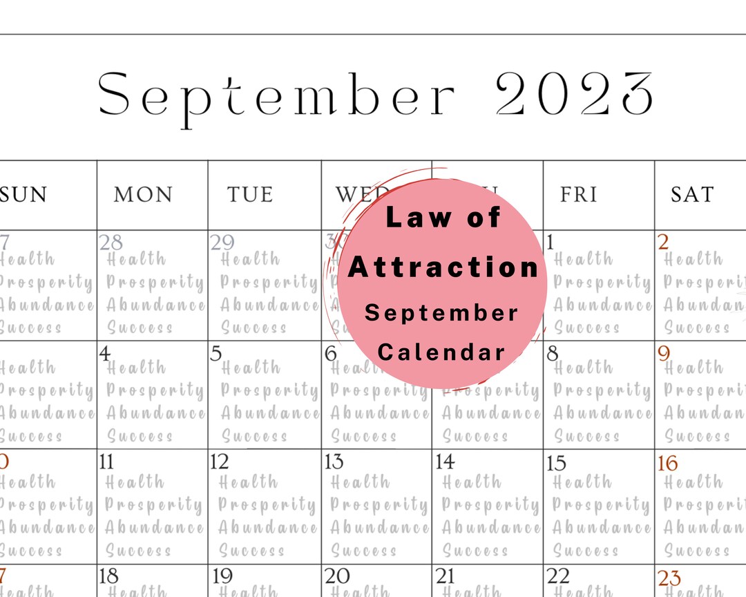 Manifestation Calendar September 2023 Law of Attraction Law Etsy