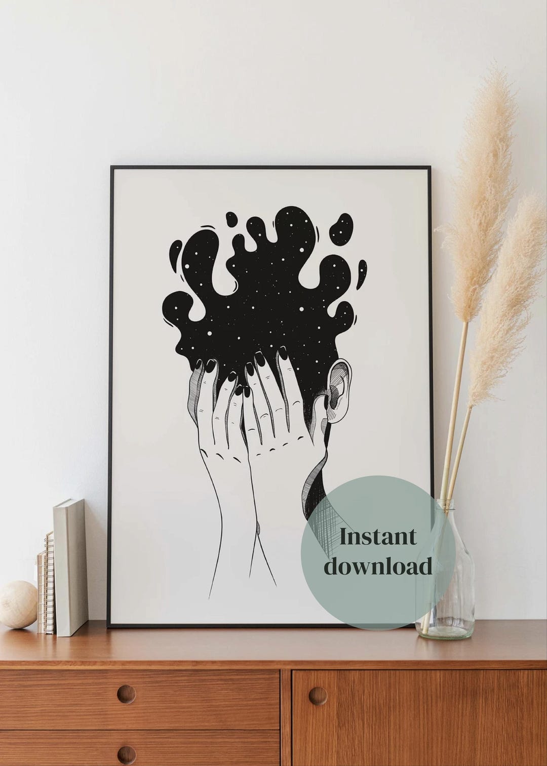 Printable Ink Illustration, Original A4 Face Poster, Black and White ...