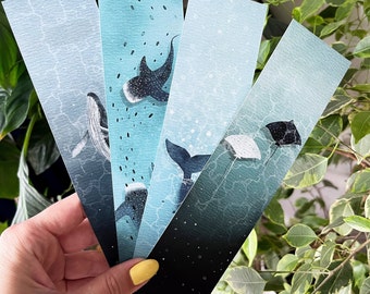 Watercolor Print Bookmarks Set of Laminated Bookmarks Double Sided Print Watercolor Illustration Bookmarks Blue Bookmarks Sea Illustration