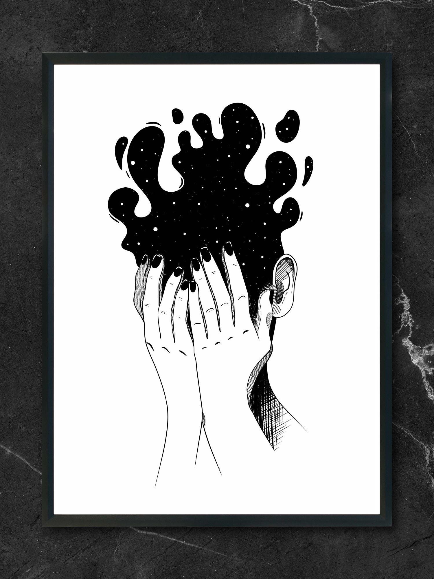 Printable Ink Illustration, Original A4 Face Poster, Black and White ...