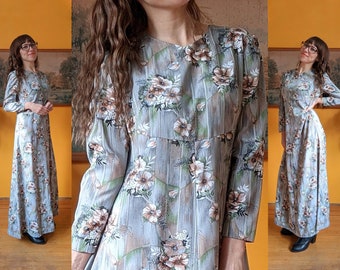 Vintage 70s Floral Empire Line Maxi Dress // Size L