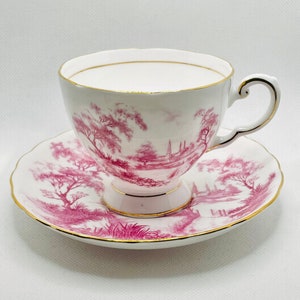 Tuscan Red Landscape Teacup and Saucer