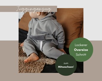 Organic jogging suit for babies and toddlers with hoodie or sweater and jogging pants, great starter pack made of 100% cotton and can grow with you