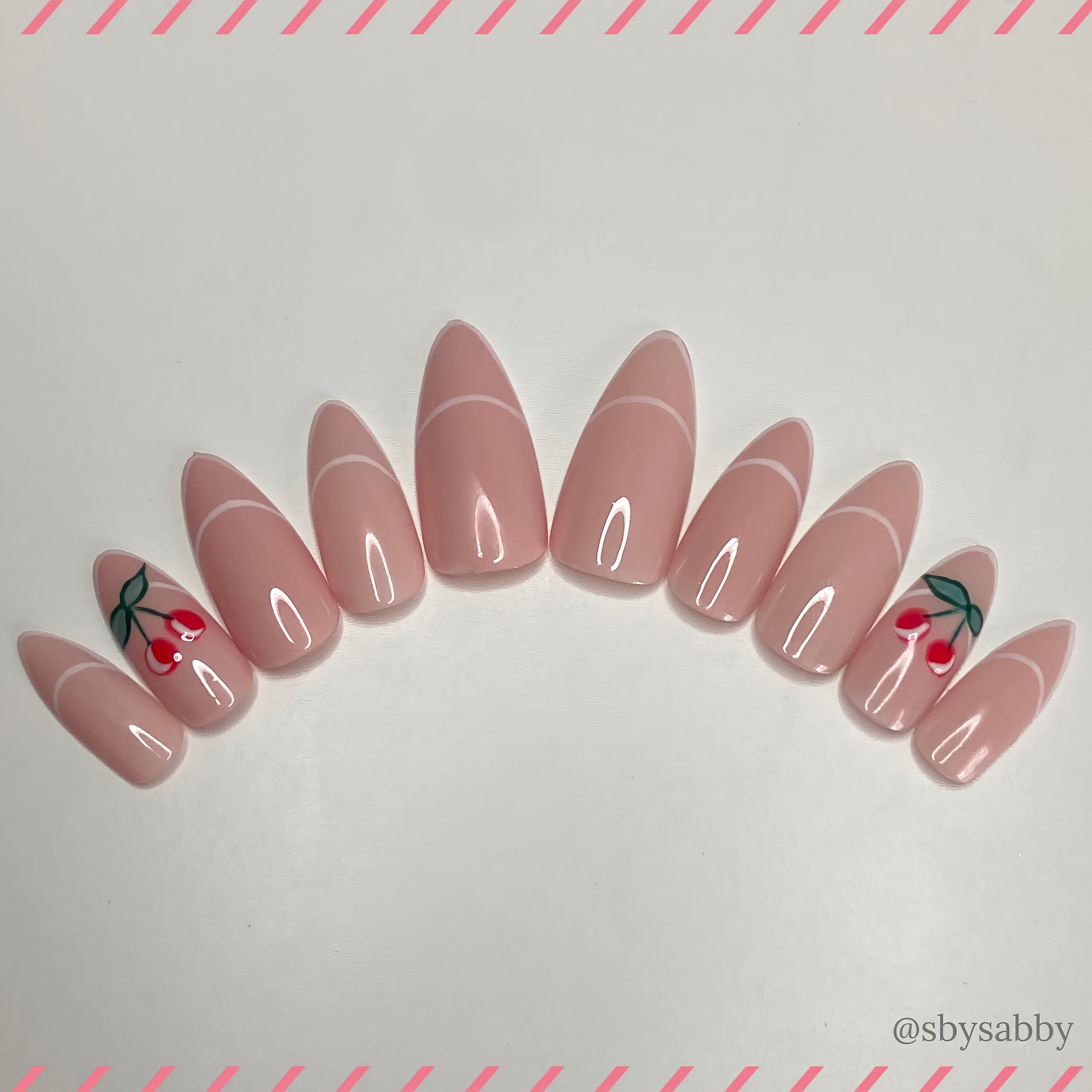 White French tip with Cherry Nail Art Press On nails Etsy