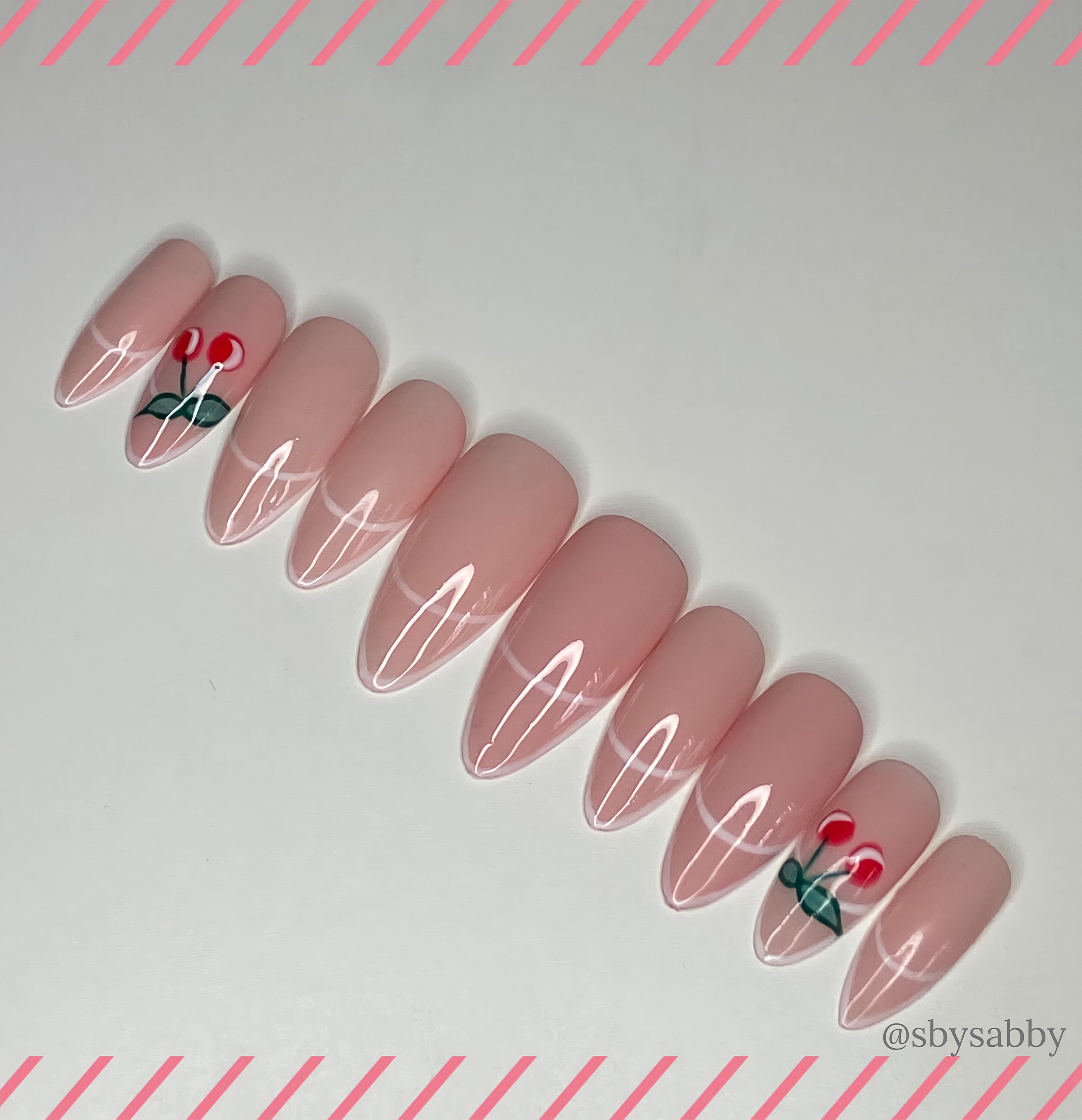 White French tip with Cherry Nail Art Press On nails Etsy