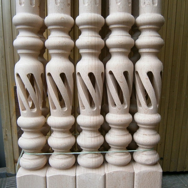 Open Spiral Design Stair Balusters & Newel Posts Ball Top Cap Finial Home Staircase Hollow Carved Wooden Spindles Banisters Balcony Railing