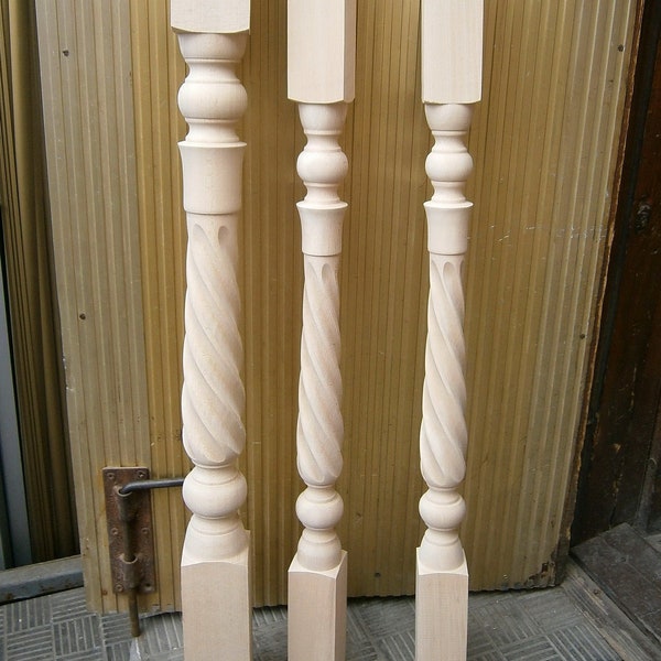 Stair Balusters & Newel Posts Spiral Twist Design Ball Top Cap Finial Staircase Carved Wood Spindle Bannister Railing Pole Column Balustrade