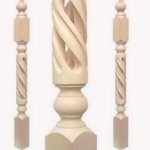 Stair Newel Post Open Spiral Design Carved Wood Staircase Central Pole Ball Top Finial Balcony Support Column Baluster Newell Free Shipping