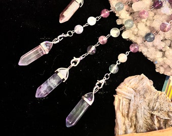 Witch’s Prayer Beads | Witch’s Ladder |Rainbow Fluorite Pendulum | Natural Crystal | Genuine | Beaded Pendulum | Divination Tool | Hand Made