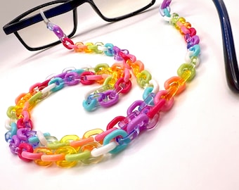 Rainbow Link Glasses Chain | Plastic Chain | Chunky | Spectacles | Adults | Teens | Kids | Kitsch | Quirky | Unique | Lightweight | PRIDE