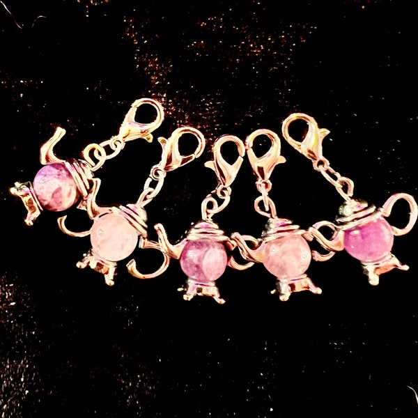 Crystal Teapot Charm | Natural Crystal | Gemstone | Amethyst | Rose Quartz | Zip Pull | Charm Bracelet | Necklace | Healing | Boho | Hippie