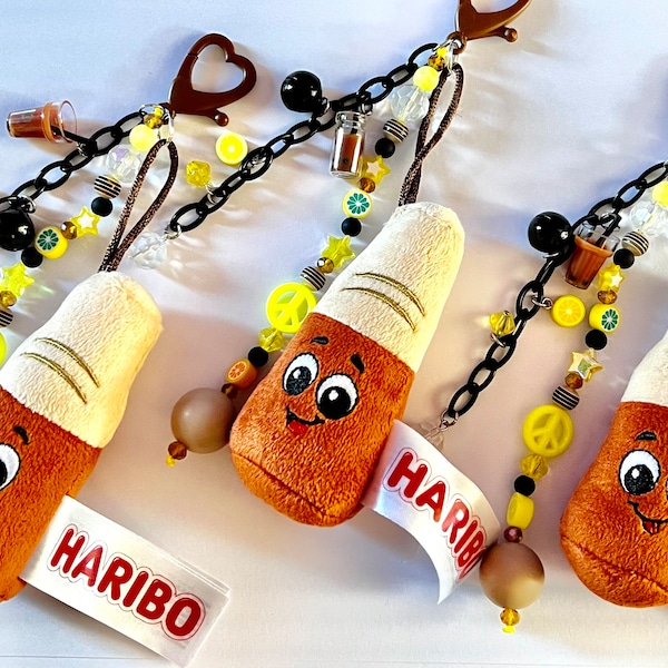 Haribo Cola Bottles Scented Plush Upcycled Bijou de sac/Porte-clés | Bonbons | Bonbons | Pic 'n' Mix | Personnalisation gratuite | Nostalgique | Kawaii