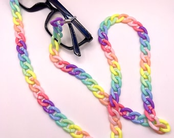 Rainbow Ombré Glasses Chain | Plastic Chain | Chunky | Spectacles | Adults | Teens | Kids | Kitsch | Quirky | Unique | Lightweight | PRIDE