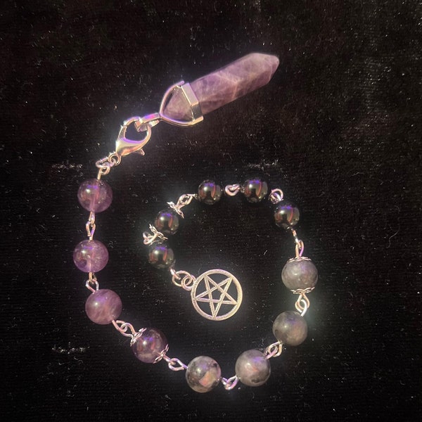 Perles de prière de sorcière | Pendule | échelle de sorcière | Divination | Fait main | Sorcellerie | païen | Wicca | Perles de prière | Pointe d'améthyste