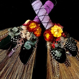 Besom Broom Handheld Natural Coconut Straw Vegan Suede Real Flowers ...