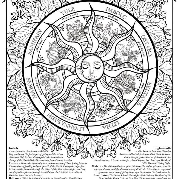 Wheel Of the Year | Colouring Page | OOAK | DIGITAL ONLY | Wicca | Pagan | Witchcraft | Seasons | Adult Colouring Page