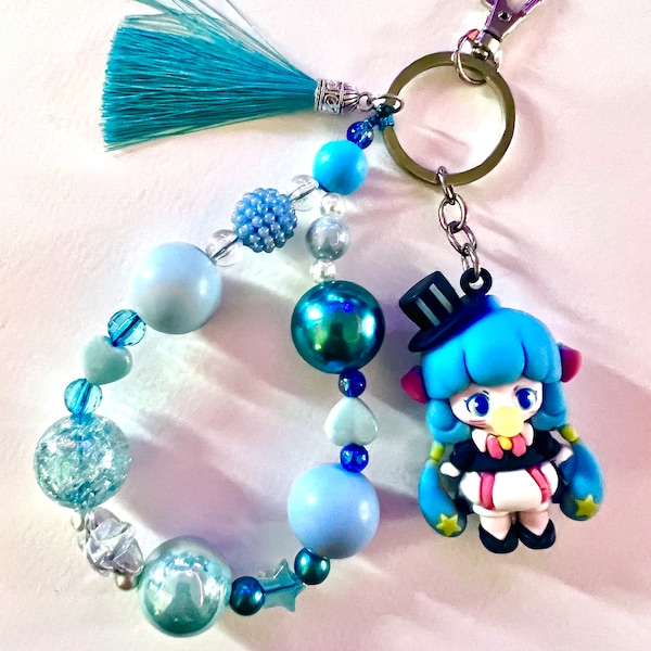 Bubblegum Girl Keychain | Blue | Keyring | Key Fob | Bracelet | Manga | Anime | Kawaii | Gum ball | Bag Charm | Phone Charm | Cell | Cartoon